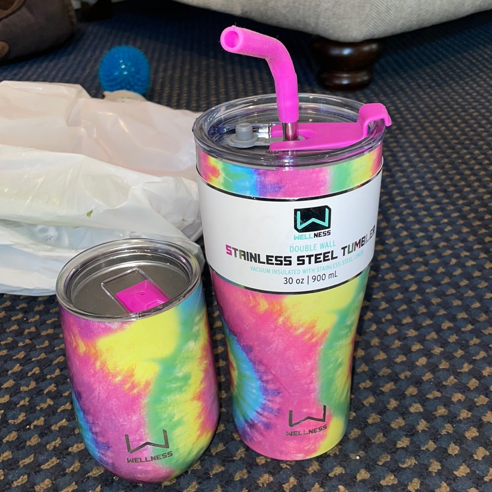 Matching drinking cup and wine thermos